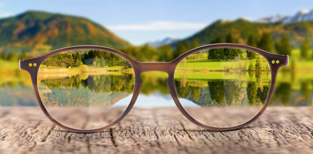 View through eyeglasses to nature